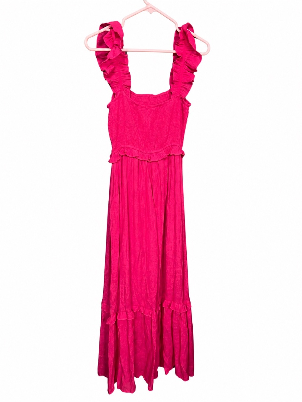 🌺 By the River Hot Pink Smocked Ruffle Maxi Dress Size Medium 🌺